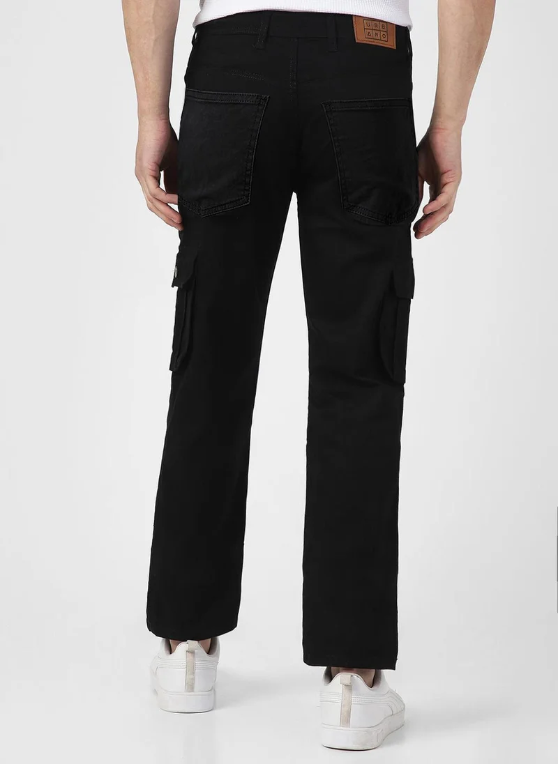 Urbano Fashion  Urbano Fashion Men's Black Regular Fit Solid Cargo Chino Pant with 6 Pockets for Men | Best Price UAE